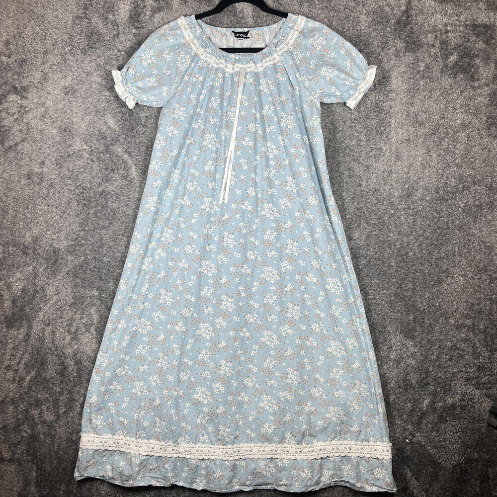Scarlet Darkness Dress Womens 14-15Y Blue Maxi Shift Floral Smocked Crochet